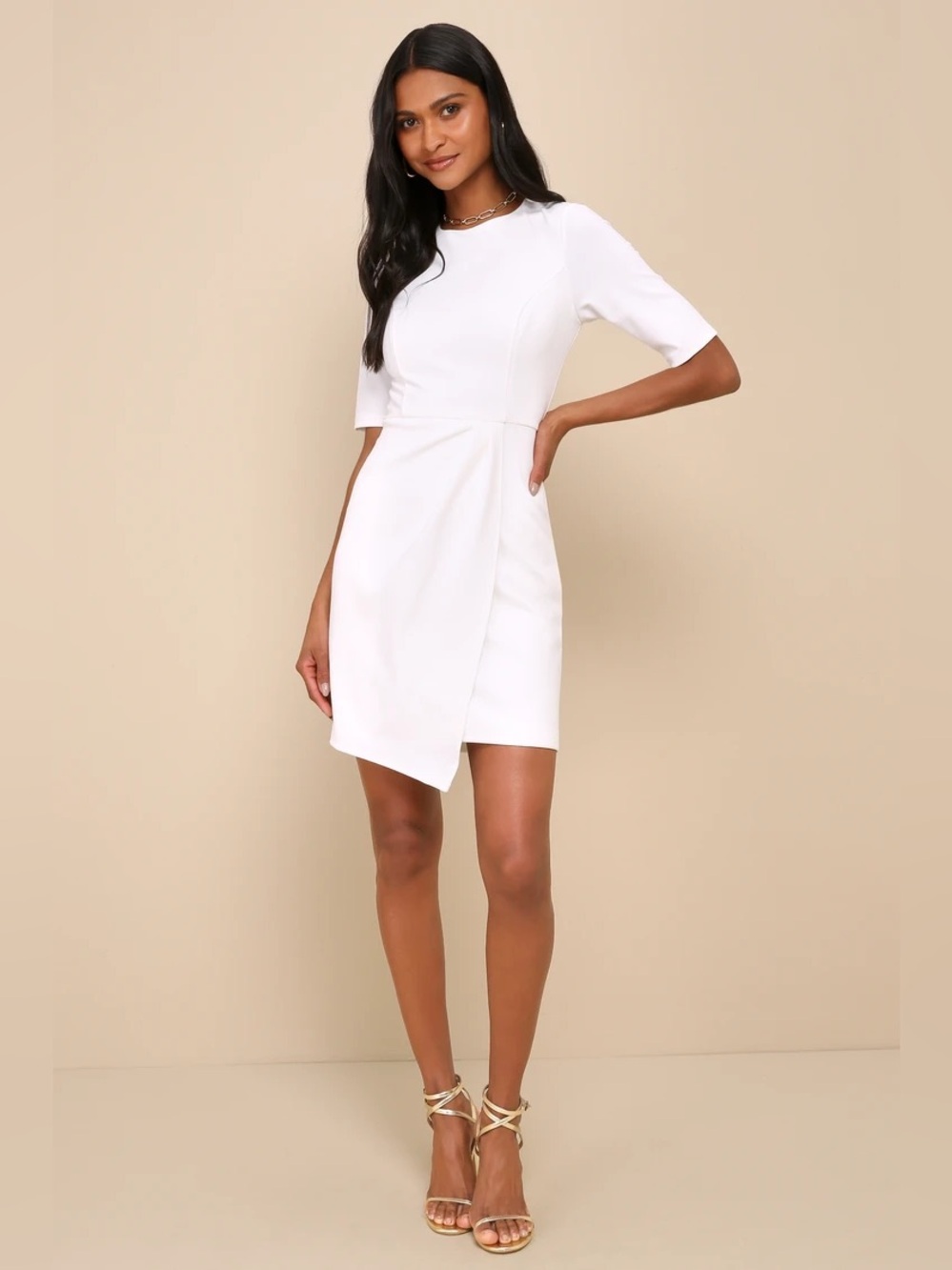 Lulus Westwood White Half Sleeve Sheath Dress Bodycon Mini Cocktail Party M NWT